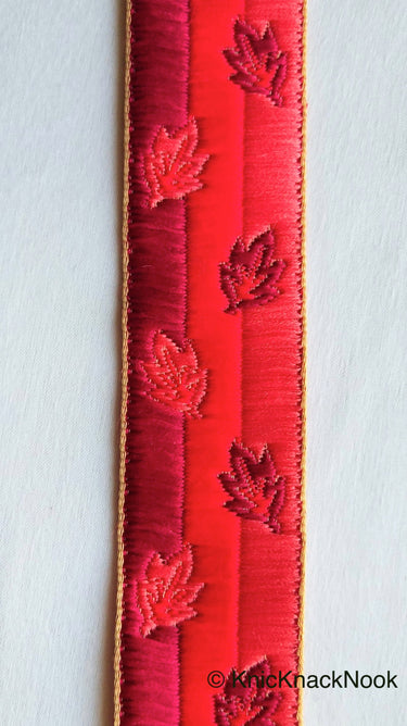 Red Embroidered Trim With Three Tones of Red Threads, Leaf Embroidery Trim, Approx. 34mm wide - 210119L43